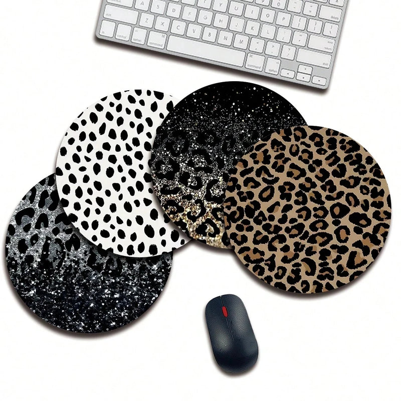 1 leopard print animal cartoon mouse pad, circular office desk mouse pad with anti slip rubber base, office desk accessories