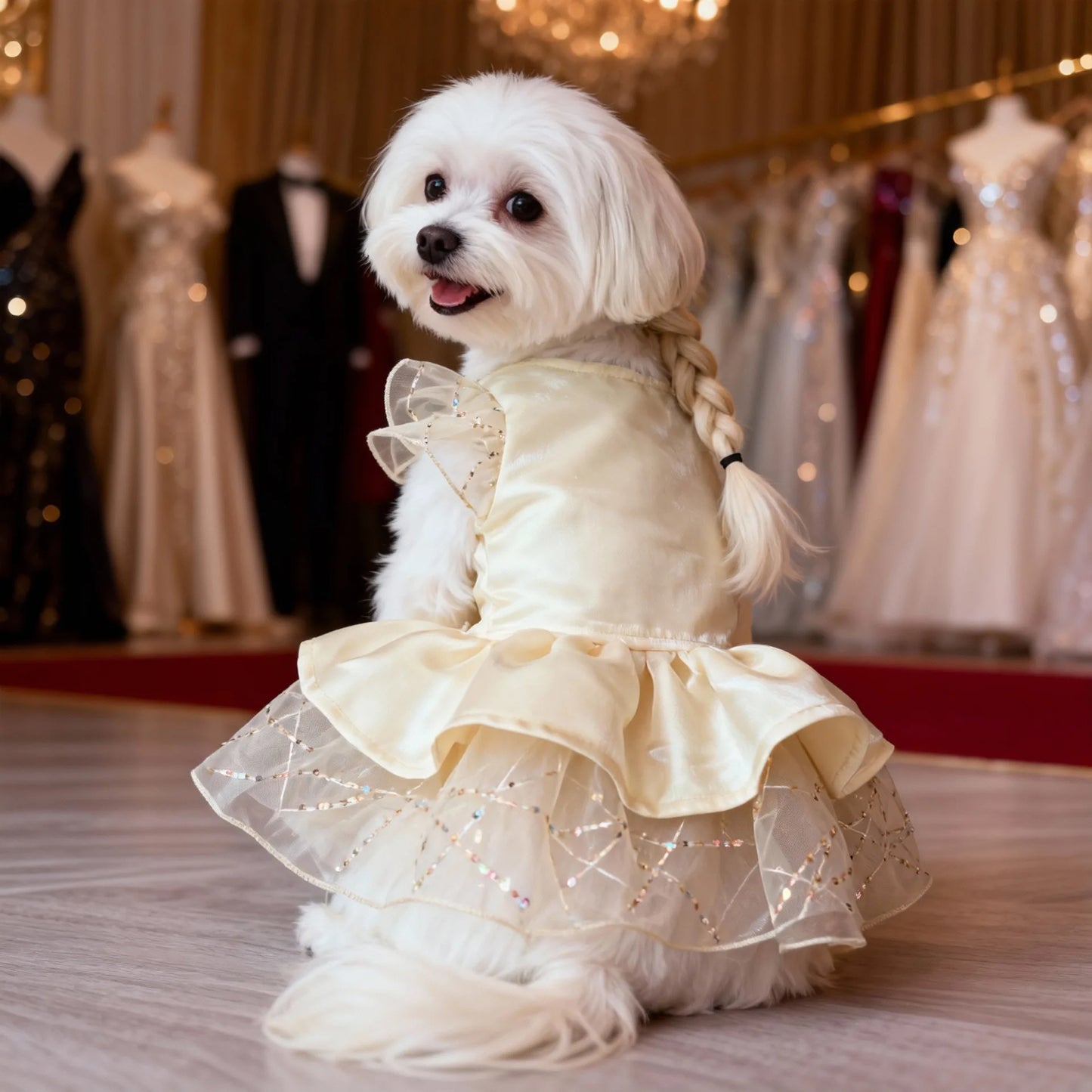 Pet Dog Cat Clothing Flutter Sleeve For Small Dog Teddy Bear Thin Pet Wedding Dress Formal Dress Party Outfit Group Dress Up