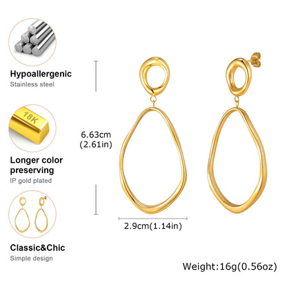 Geometric Irregular Lines Oval Drop Earrings, Minimalist Stainless Steel 18K Gold Plated Earrings,Trendy Party Jewelry for Women