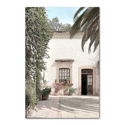 Scandinavian Simple Bohemian Wall Art Spanish Architecture Green Leaves Reeds HD Canvas Painting Poster Print Home Decor Gift