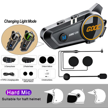 3D Surround Heavy Bass Motorcycle Helmet Headset Stereo Bluetooth Hands Free Call IPX7 Waterproof With Tri-Color Ambient Light