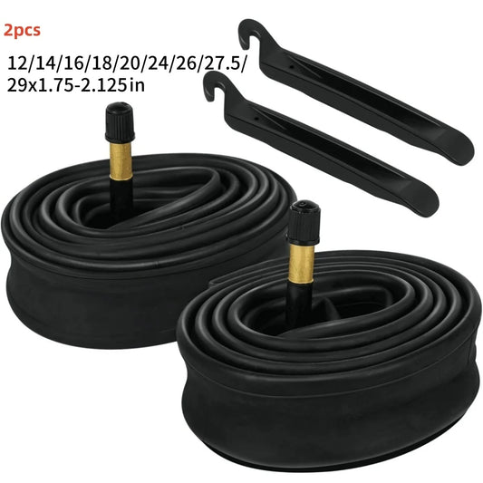 2 Pcs 12/14/16/18/20/24/26/27.5/29x1.75-2.125in Bike Inner Tubes Butyl Rubber, 32mm Schrader Valve, Includes 2 Tire Levers