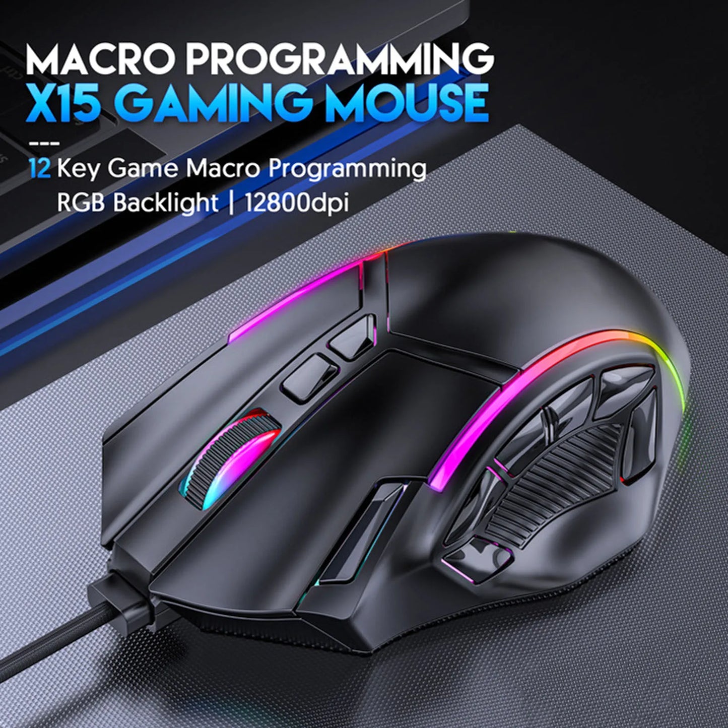 12800DPI Gaming Mouse RGB Gaming Mouse Gaming Mouse RGB Wired 12800DPI 12 Keys Macro Definition Computer Replacement Accessories
