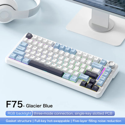 75% Hot Swap Gaming Keyboard Wireless FREEWOL F75 RGB Mechanical Keyboard with Metal Knobs AULA F75 Same Model,Tri-Mode,4000 mAh