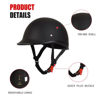 Motorcycle Half Helmet Beanie Retro Open Face Helmet Skull Cap DOT Certified Lightest Low Profile Street ATV Moped Helmet
