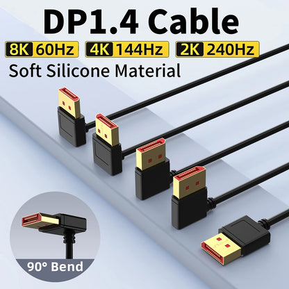 DisplayPort 1.4 Cable 8K@60Hz 4K@240Hz Display Port Cable 90 Degree DP Cord Compatible FreeSync G-Sync HDR for PC Gaming Monitor