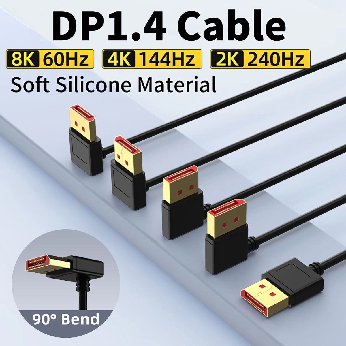 DisplayPort 1.4 Cable 8K@60Hz 4K@240Hz Display Port Cable 90 Degree DP Cord Compatible FreeSync G-Sync HDR for PC Gaming Monitor