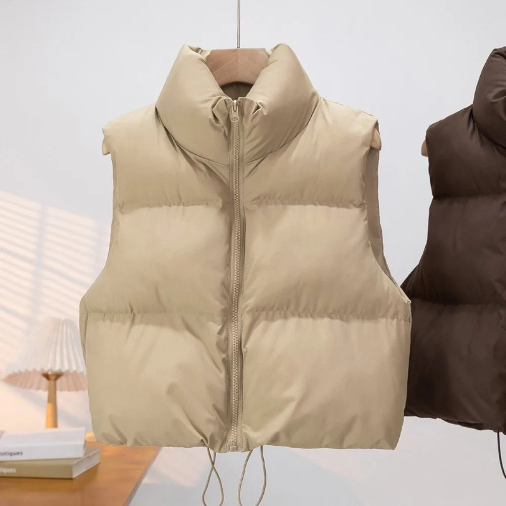 2024 New Autumn Winter Women's Down Vest Cotton Stand-up Collar Sleeveless Quilted Vest Warm Short Outdoor Travel Jacket