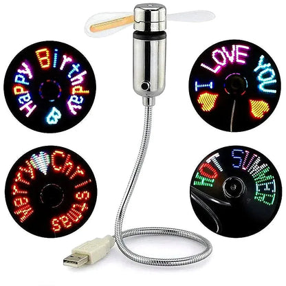 Portable USB LED Message Fan, Programmable RGB Light Gooseneck Fan for Home Office Computer Rechargeable Fan Electronic Gadgets