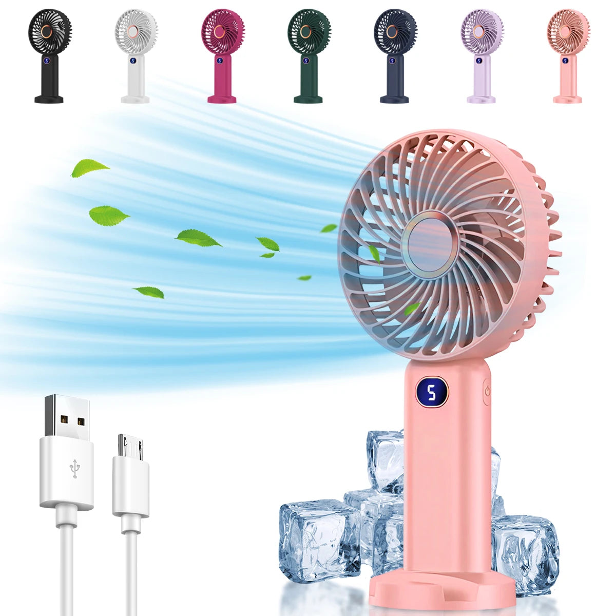 Portable Handheld Fan, Electric Fan with Digital Display, Handheld/neck Hanging/desktop Fan, Eyelash Fan, Makeup Fan