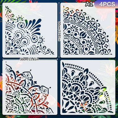 Decorative Mandala Stencils: Reusable PET Templates for Home Painting; Ideal for Wall, Floor, and Fabric Decor