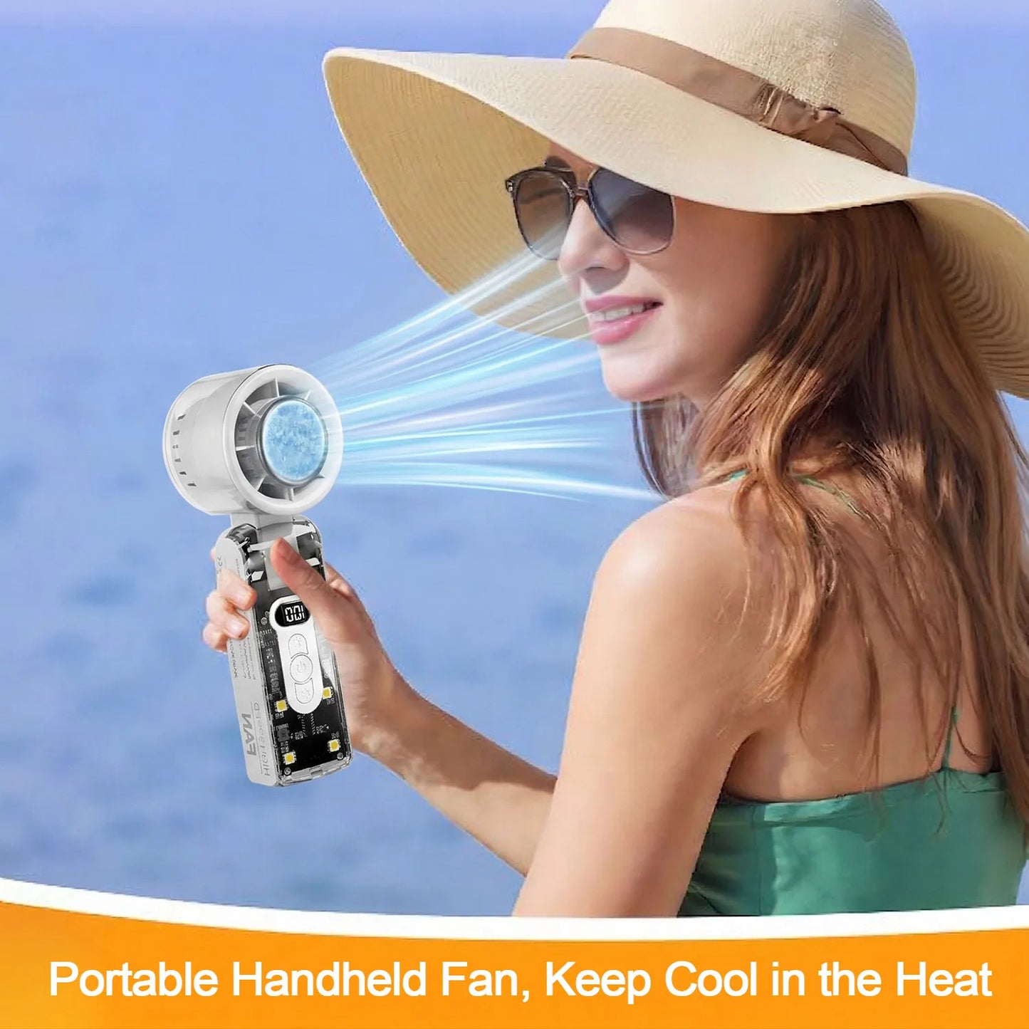 Portable Handheld Fan with LED Light 100 Speeds Foldable Personal Cooling Fan Electric Mini Turbo Fan for Outdoor Travel