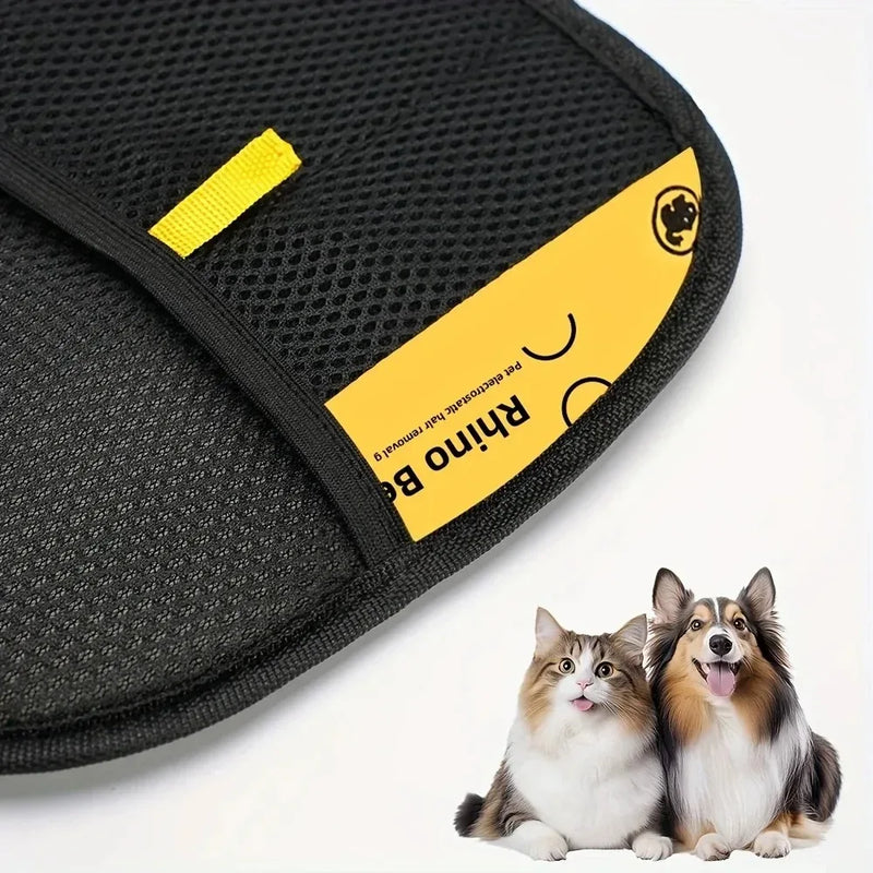 Large Pet Grooming Gloves for Dogs & Cats Black Polypropylene Hair Removal with Yellow Accents Upgraded Static-Free