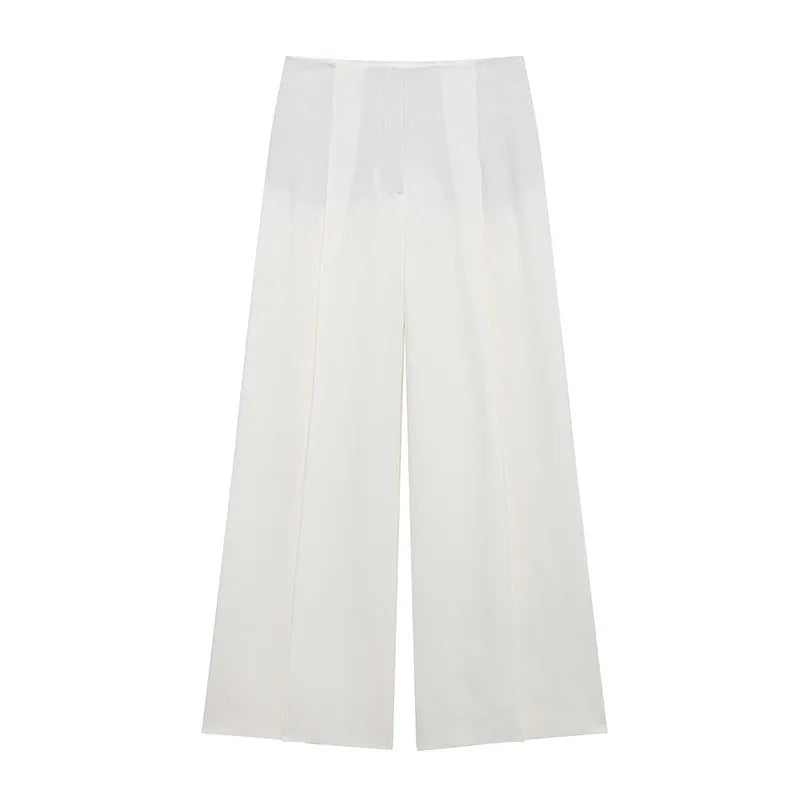 HH Women's Suits White Turn-Down Collar Long Sleeves Lace-Up Blazers+High Waist Zipper Long Pants Female Spring Fashion Sets