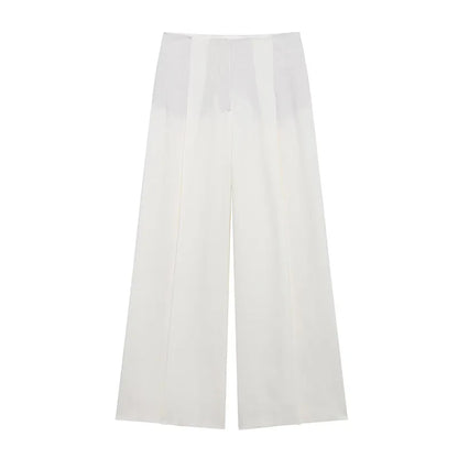 HH Women's Suits White Turn-Down Collar Long Sleeves Lace-Up Blazers+High Waist Zipper Long Pants Female Spring Fashion Sets