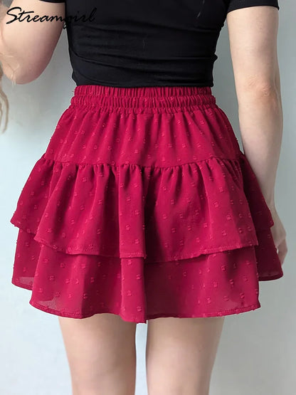 Streamgirl Women Mini Skirts With Shorts Under Summer Clothes Tie Up A Line Short White Pleated Ruffled Layered Skirt For Women