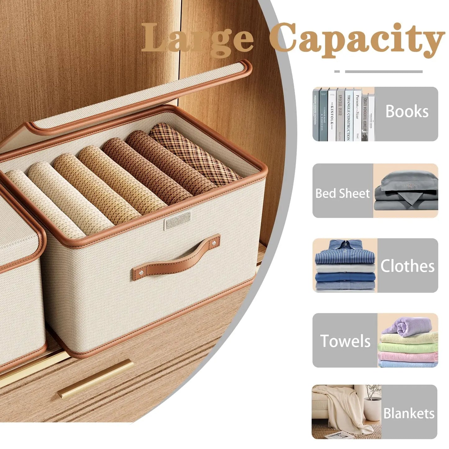 Storage Bins with Lids, Collapsible Closet Organizer Container, Fabric Organizer Box with Handles, Storage Boxes for Clothes