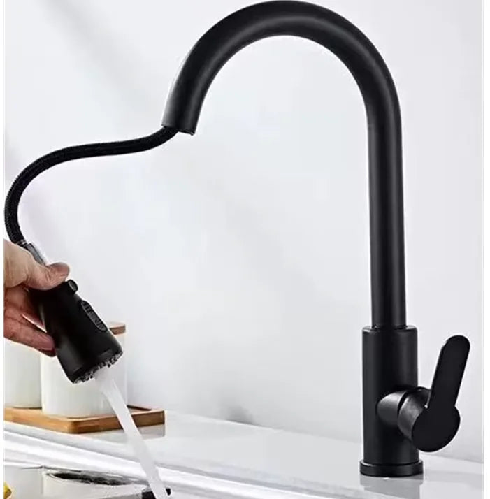 Stainless Steel Kitchen Faucet Single Hole Pull Out Spray 360° Swivel Sink Faucet High Arc Modern Design