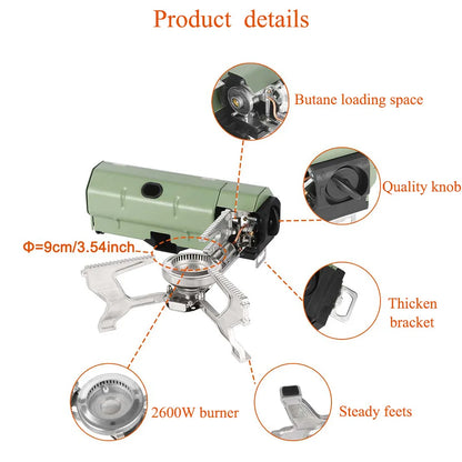 2600W Portable Folding Gas Stove for Camping Outdoor Hiking BBQ Travel Cooking Grill Cassette Burner