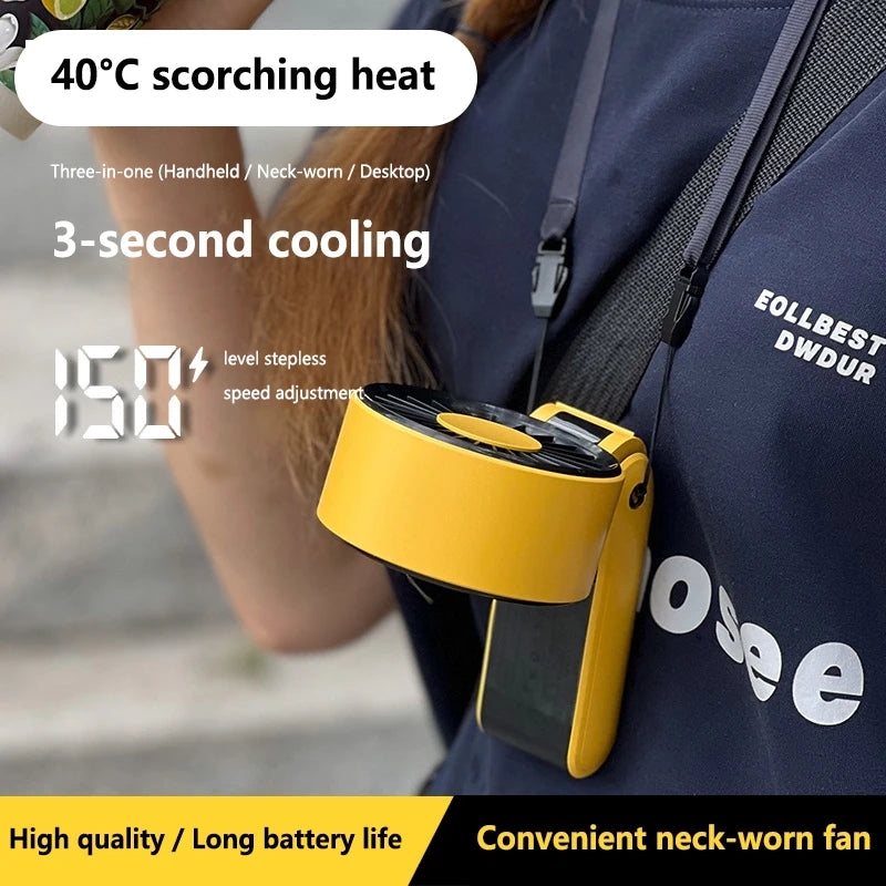 Lenovo 3-in-1 High-Speed Handheld Fan Portable Foldable 3-second Cooling 150 Wind Speeds LED Display with Lanyard For Outdoor