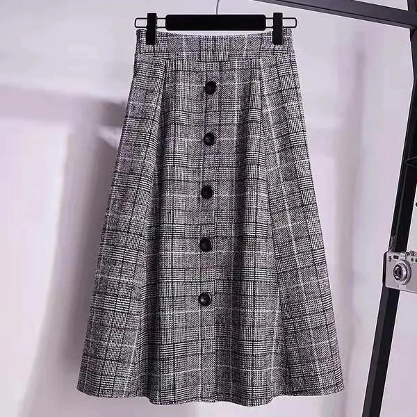 Large Size Women's Autumn Winter Elastic Waist A-line Skirt Woman Skirts Faldas Jupe Korean Retro Plaid Mid-Long Skirts Size 4XL