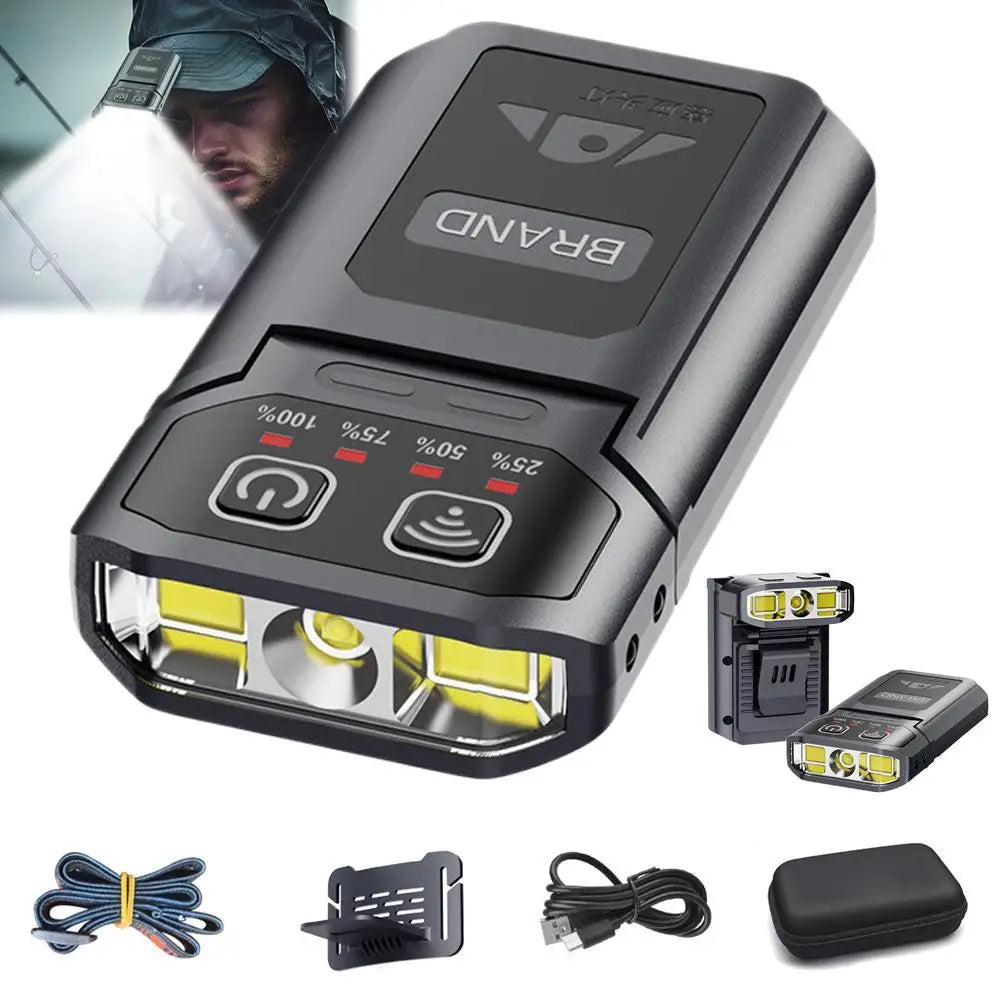LED Headlamp Clip On Cap Hat Light Head Torch Fishing Camping Lamp USB Rechargeable Head Lamp Portable Lighting Headlight
