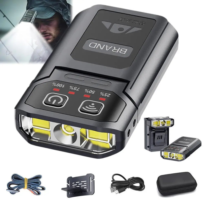 LED Headlamp Clip On Cap Hat Light Head Torch Fishing Camping Lamp USB Rechargeable Head Lamp Portable Lighting Headlight