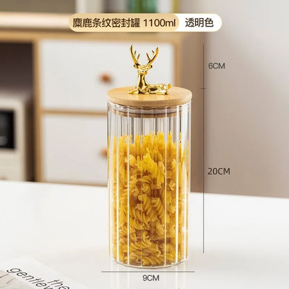 Glass Kitchen Storage Jars With Bamboo Sealing Lids Food Container For Coffee Beans Tea Candy Organizer Bottles