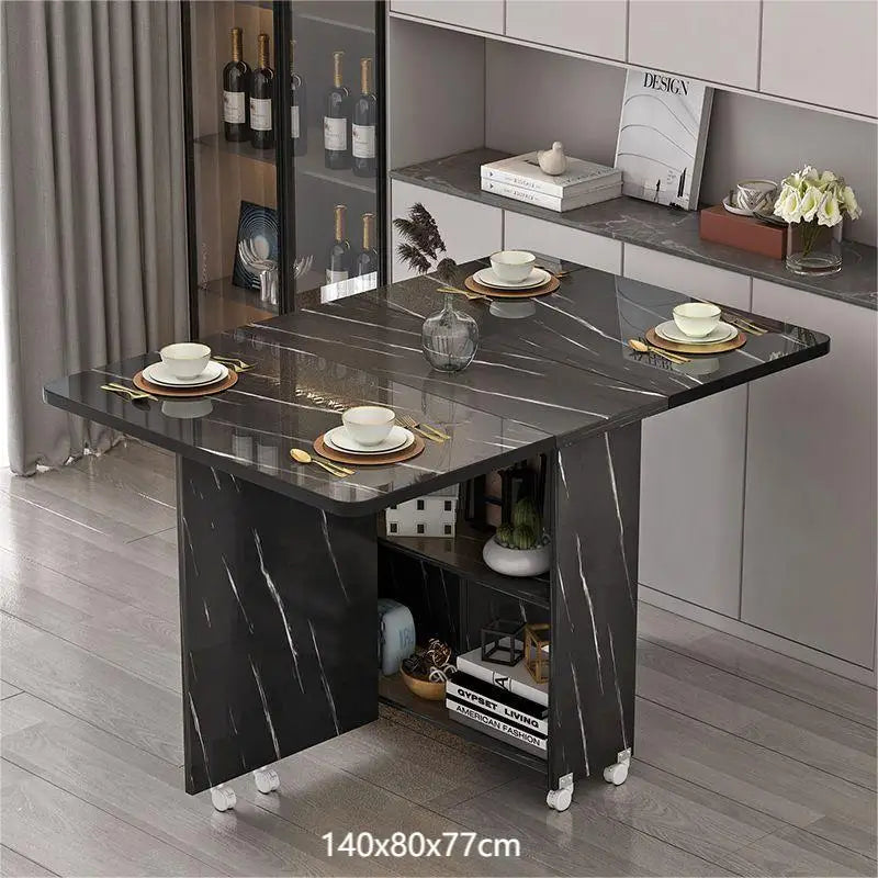 Folding dining table household multifunctional belt wheel movable rectangular restaurant dormitory dining table