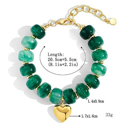 Bohemian Colorful Chunky Resin Beaded Necklace for Women Y2K Trendy Gold Color Puffy Heart Pendant Choker Summer Beach Jewelry