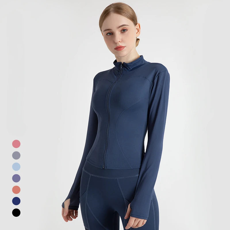 2026 Spring and Summer New Women's Fitness Jacket Quick-drying Collar Yoga Clothes Long-sleeved Breathable Sports Cycling Top