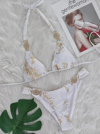 Bikinis Women White Snake Skin Print Rhinestone Micro Swimsuit 2025 Luxury Brazilian Push Up Beach Bathing Suit Thong Swimwear