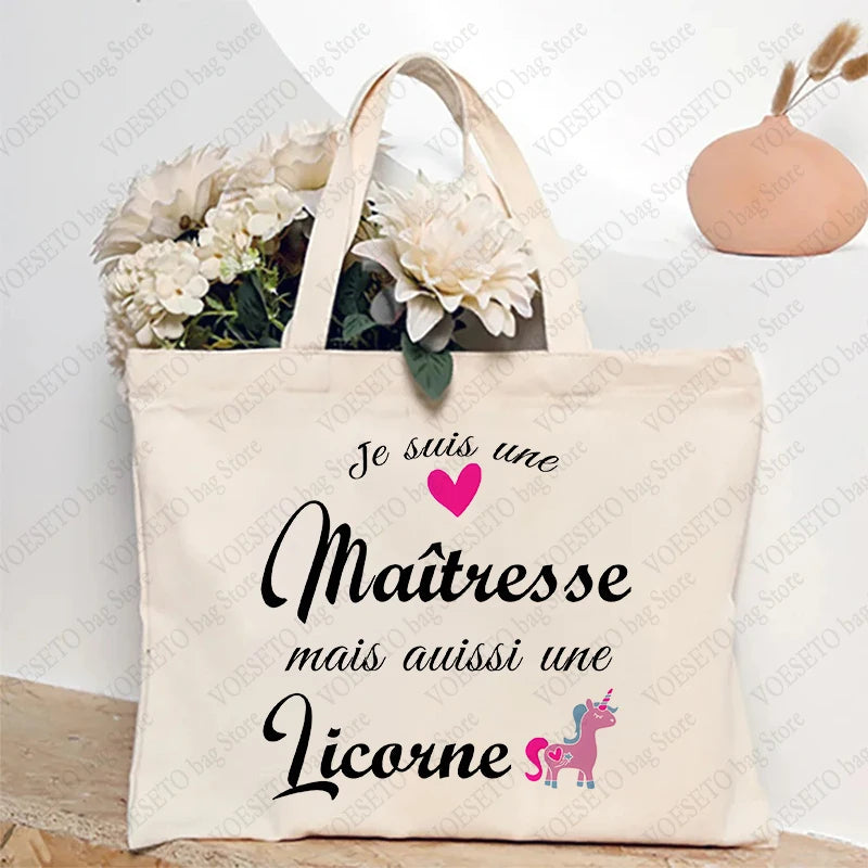 Teacher Theme Tote Bag Inspired School Shoulder Bag with French Style Design, Educational Motif Handbag Cadeau Maitresse D'école