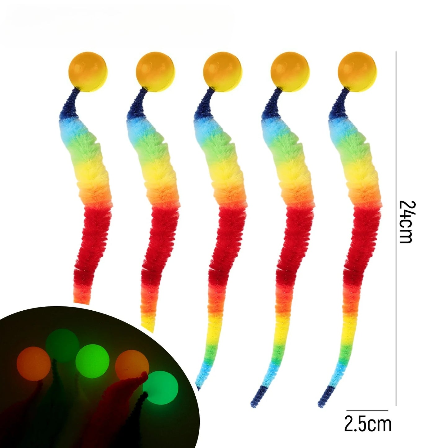 20-1Pcs Cat Interactive Toys Colorful Noctilucent Bouncing Balls Indoor Floor Cat Worm Caterpillar Elastic Toy Pet Supplies