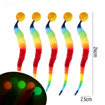 20-1Pcs Cat Interactive Toys Colorful Noctilucent Bouncing Balls Indoor Floor Cat Worm Caterpillar Elastic Toy Pet Supplies