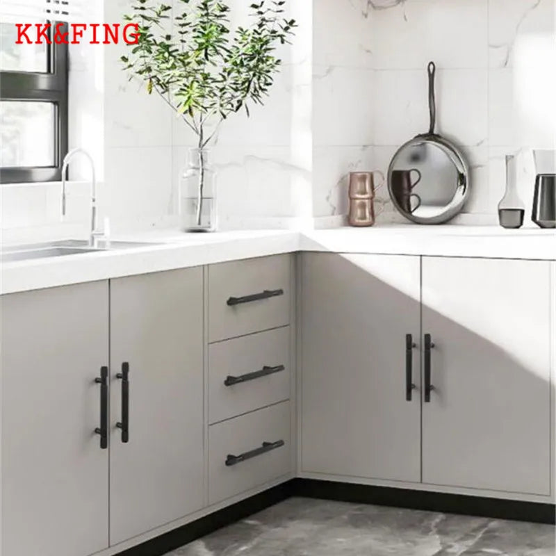KK&FING Modern Aluminum Alloy Black Gold Kitchen Cabinet Handles and Knobs Drawer Handles Wardrobe Door Pulls Furniture Hardware