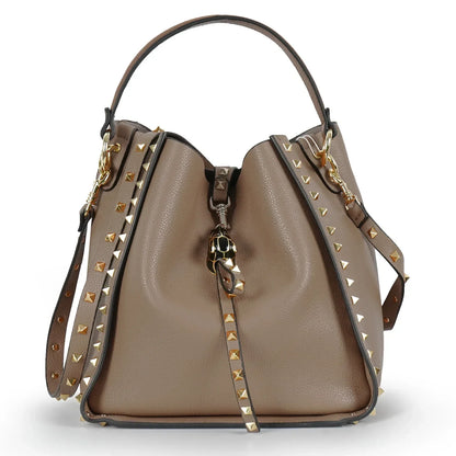 Hot Sale Women's Bucket Bag High Quality Genuine Leather Handbags Ladies Fashion Rivet Shoulder Bag Female Casual Tote 2026