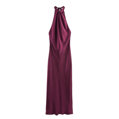 BSAY Fashion Hanging Neck Bareback Sexy Autumn New Style 2025 Women's Silk Texture Dress French Evening Dress
