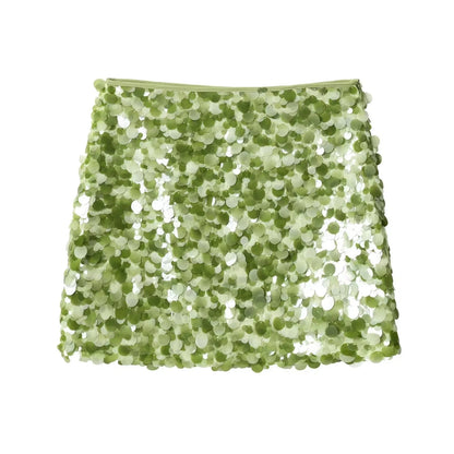 HH Women Fashion Shinny Sequin Mini Skirts Side Zipper High Waist A Line Skirt Summer Woman Elegant Club Party Sexy Lady Skirts