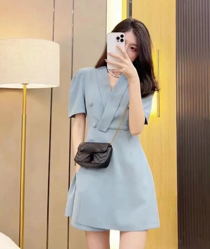 Korean Dresses for Women Cotton Chiffon Fashion Midi Women's Summer Suit Dress 2025 Aesthetic Clothing Casual One-piece Trend