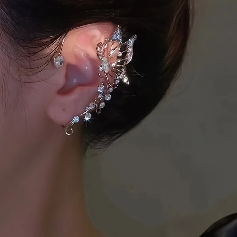 Korean Fashion Butterfly Elf Ear Hanging Earrings For Women Jewelry 2026 Trending New Luxury Ear Cuff Without Hole Fake Earrings