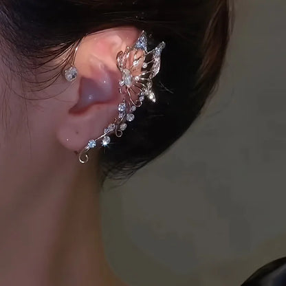 Korean Fashion Butterfly Elf Ear Hanging Earrings For Women Jewelry 2026 Trending New Luxury Ear Cuff Without Hole Fake Earrings