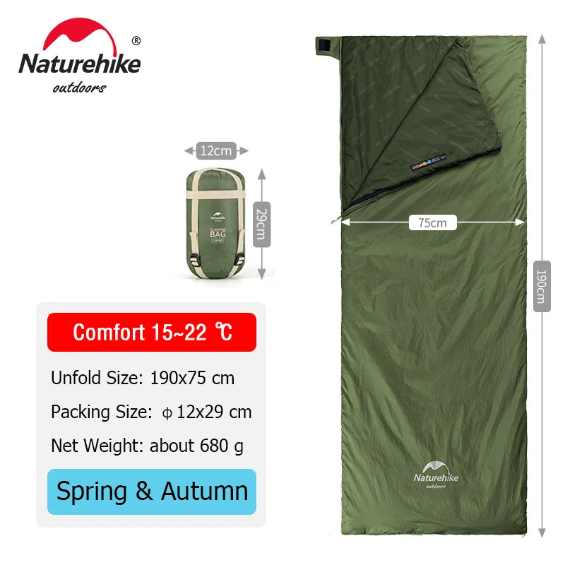 Naturehike Sleeping Bag LW180 Ultralight 3 Season Camping Hiking Sleeping Bags Outdoor Portable Waterproof Cotton Sleeping Bag