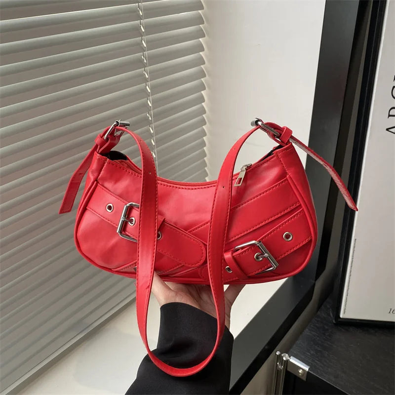 Y2K Vintage PU Leather Women Shoulder Bag Small Crossbody Bag Fashion Ladies Underarm Bag Clutch Purse and Handbag