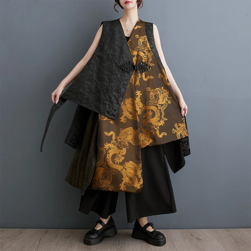 Faionable Heavy-Du Svel Vest Autumn Wear New Sle Large Size Commute Sle Plant Floral Patterned Mid-Length Jaet