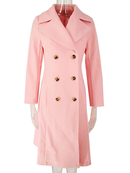 JULISSA MO Turn-down Collar A-line Women Coat Pink Long Sleeve Double Breasted Coat Female Winter Slim Fashion Streetwear 2024