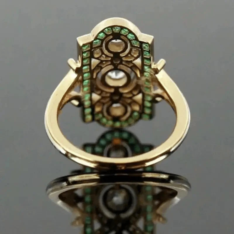 Huitan Vintage Women Ring Unique Design Party Daily Gorgeous Accessories Inlaid Bright White/Green Cubic Zirconia Chic Jewelry