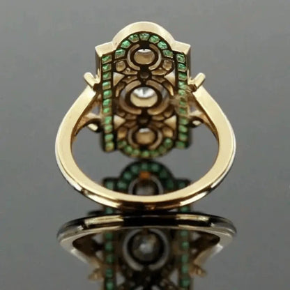 Huitan Vintage Women Ring Unique Design Party Daily Gorgeous Accessories Inlaid Bright White/Green Cubic Zirconia Chic Jewelry
