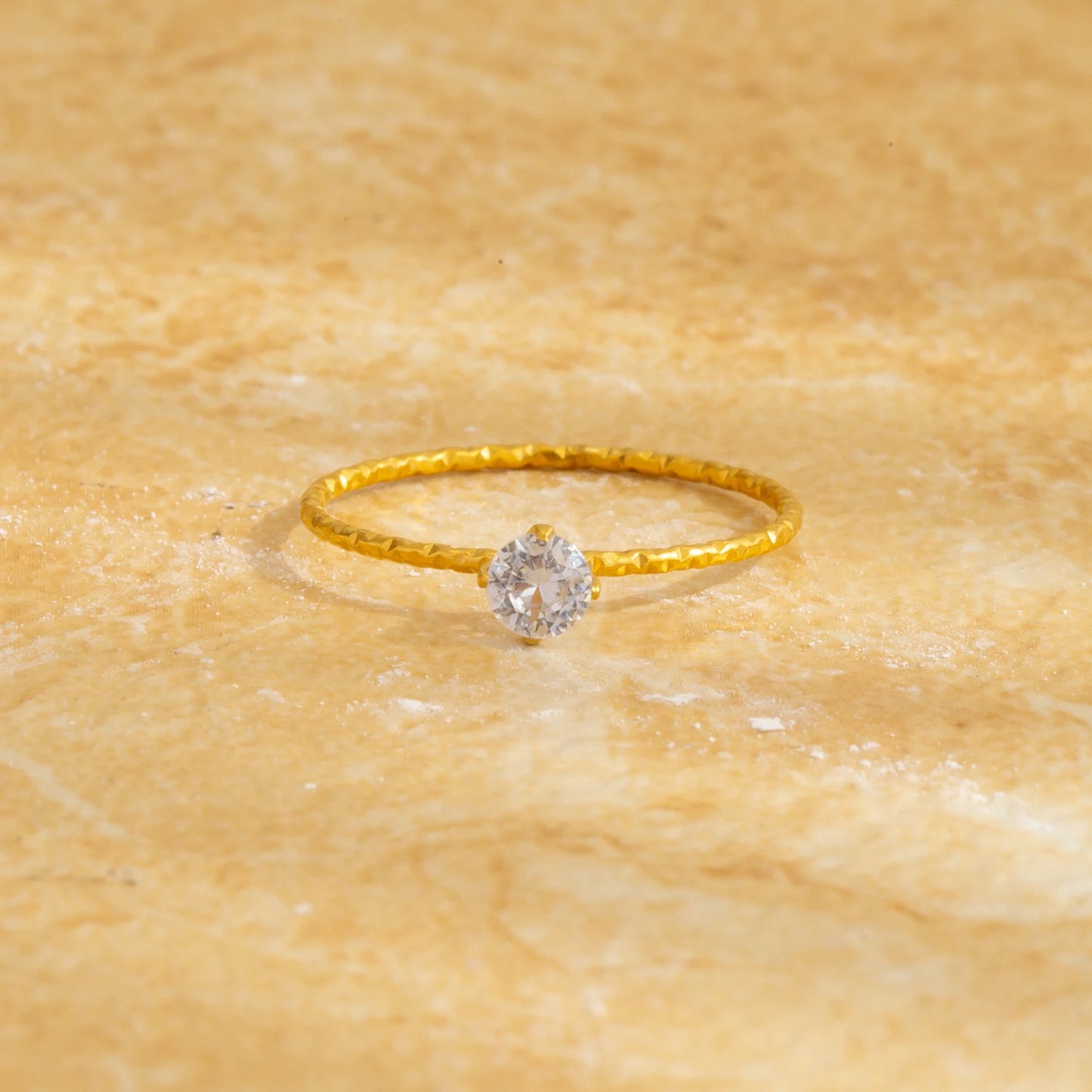Ultra Thin Mini Ring for Women, Single Zirconia Gold Plated Stainless Steel, Hypoallergenic Dainty Minimalist Jewelry