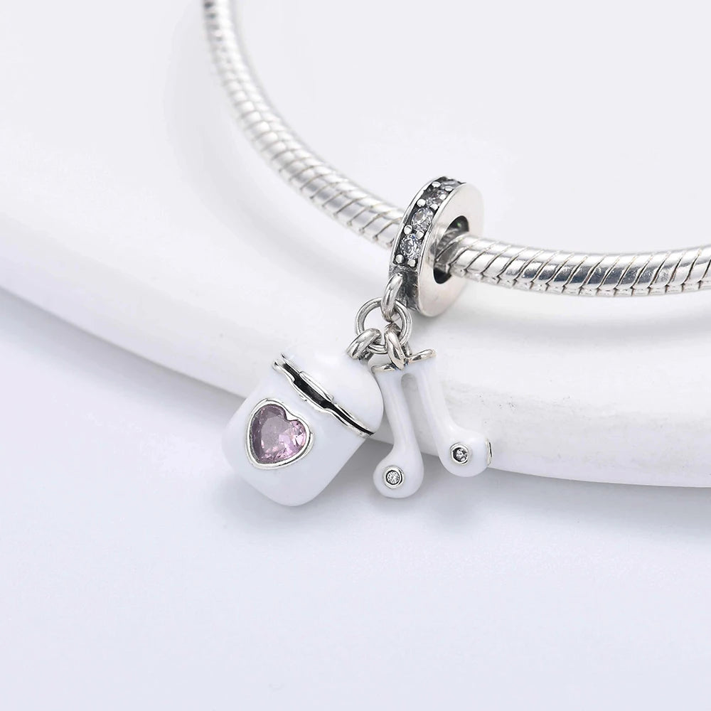 Guitar Microphone Music 925 Sterling Silver Charm Pendant Suitable Fit Original Bracelet Necklace keychain Jewelry Accessories